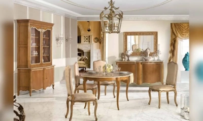 Гостиная Am Classic Luis Xv N1 (стол обеденный. стулья 4 штуки, витрина 2 дверная, комод)