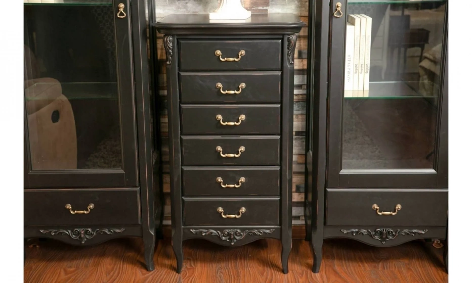 Nocturne Комод Высокий 6 Ящиков Черный Со Старением 61/47/108 - фото 1