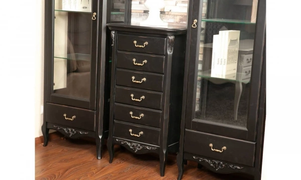 Nocturne Комод Высокий 6 Ящиков Черный Со Старением 61/47/108