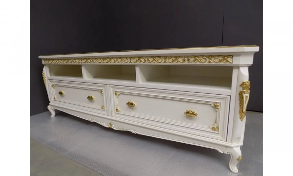 Vaccari Cav.Giovanni Гостиная: Витрина -2Шт, Тумба Тв, Ж. Столик Bianco Antico/Oro